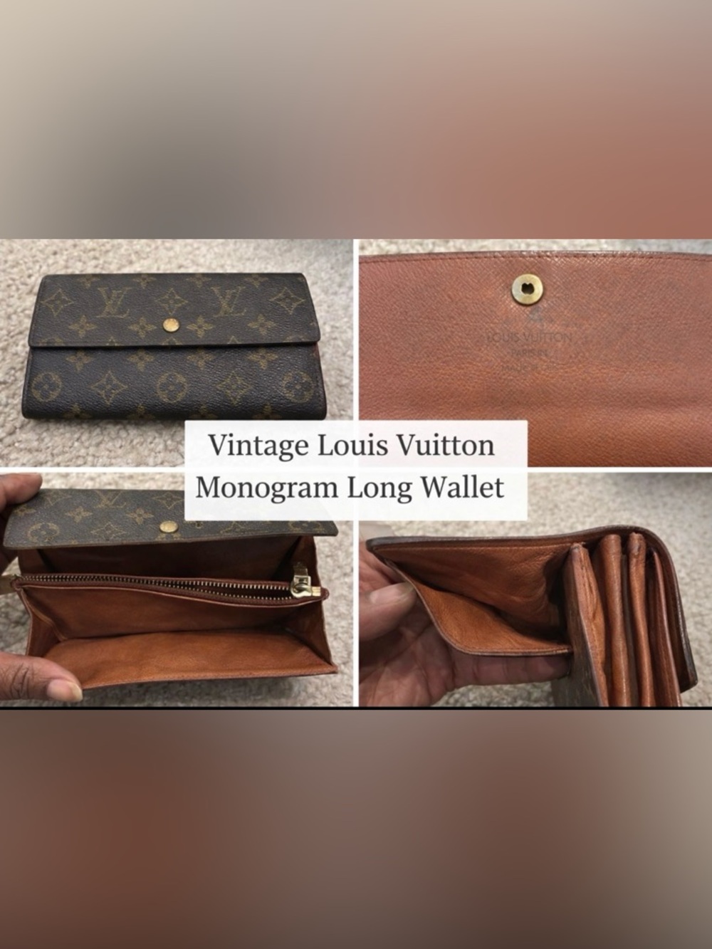 Vintage Louis Vuitton Monogram Long Wallet Checkbook Style Brown